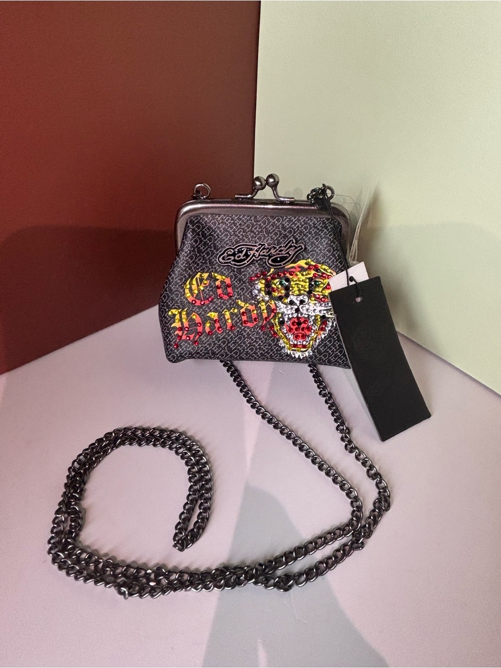 ED HARDY Micro Kiss-Lock Graphic Crossbody Bag, NWT